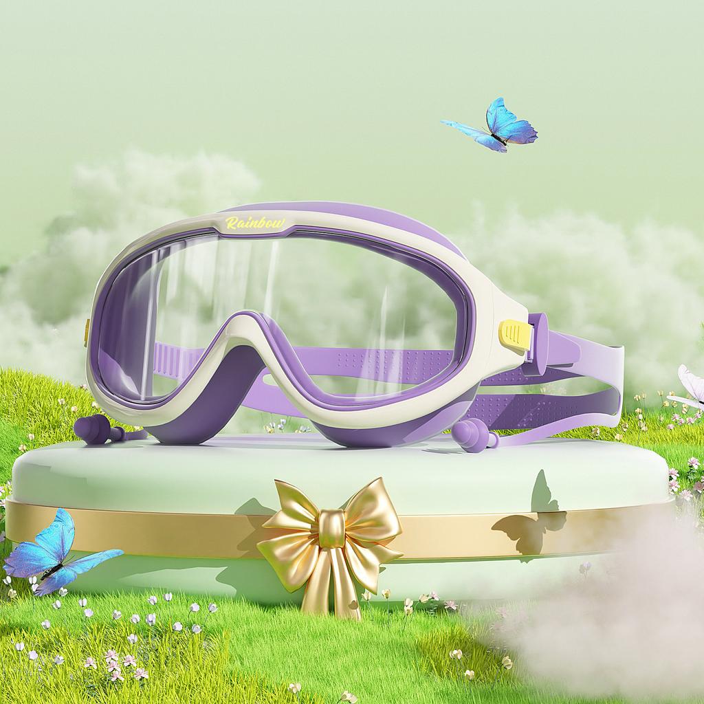 Children's Swimming Goggles Boys High Definition Anti-fog Waterproof Large Frame Swimming Glasses Swimming Cap Set Girls Diving Equipment