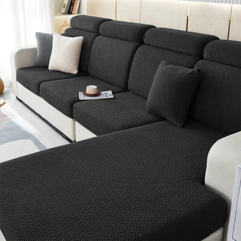 Jacquard Neuer Sofakissenbezug, einfarbig, elastischer Sitzbezug, abnehmbarer, dicker Sofaschutz, L-förmiger Sofabezug, Haustiere, Wohnzimmer, Zuhause