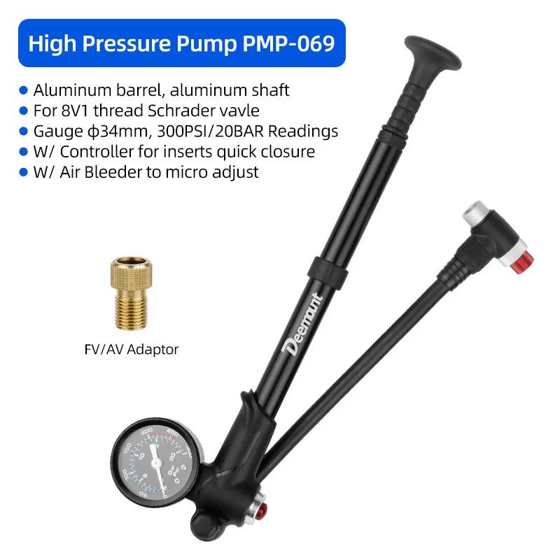 High Air Pressure Pump W/ Gauge for Front Fork Suspension Shock Absorber Bike Tire Presta Schrader Valve Inflator Hose Rotatable