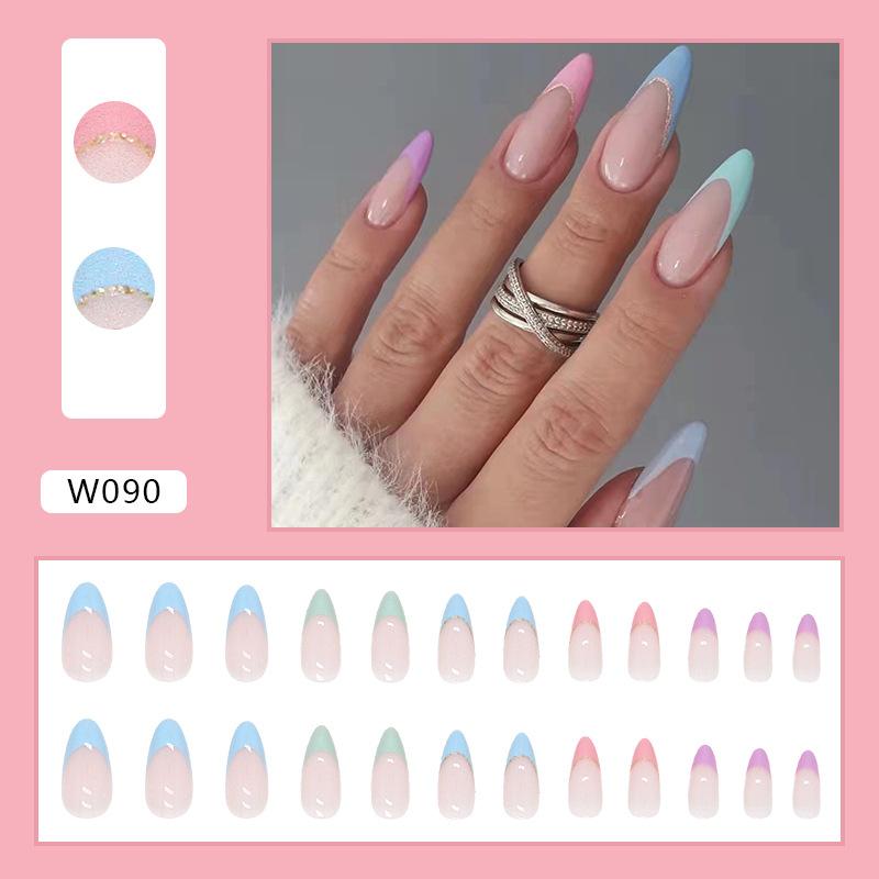 24Pcs Purple Floral Almond Ballerina Press On Nails Medium Detachable False Nail Tips With Fresh Flower Design For Manicure