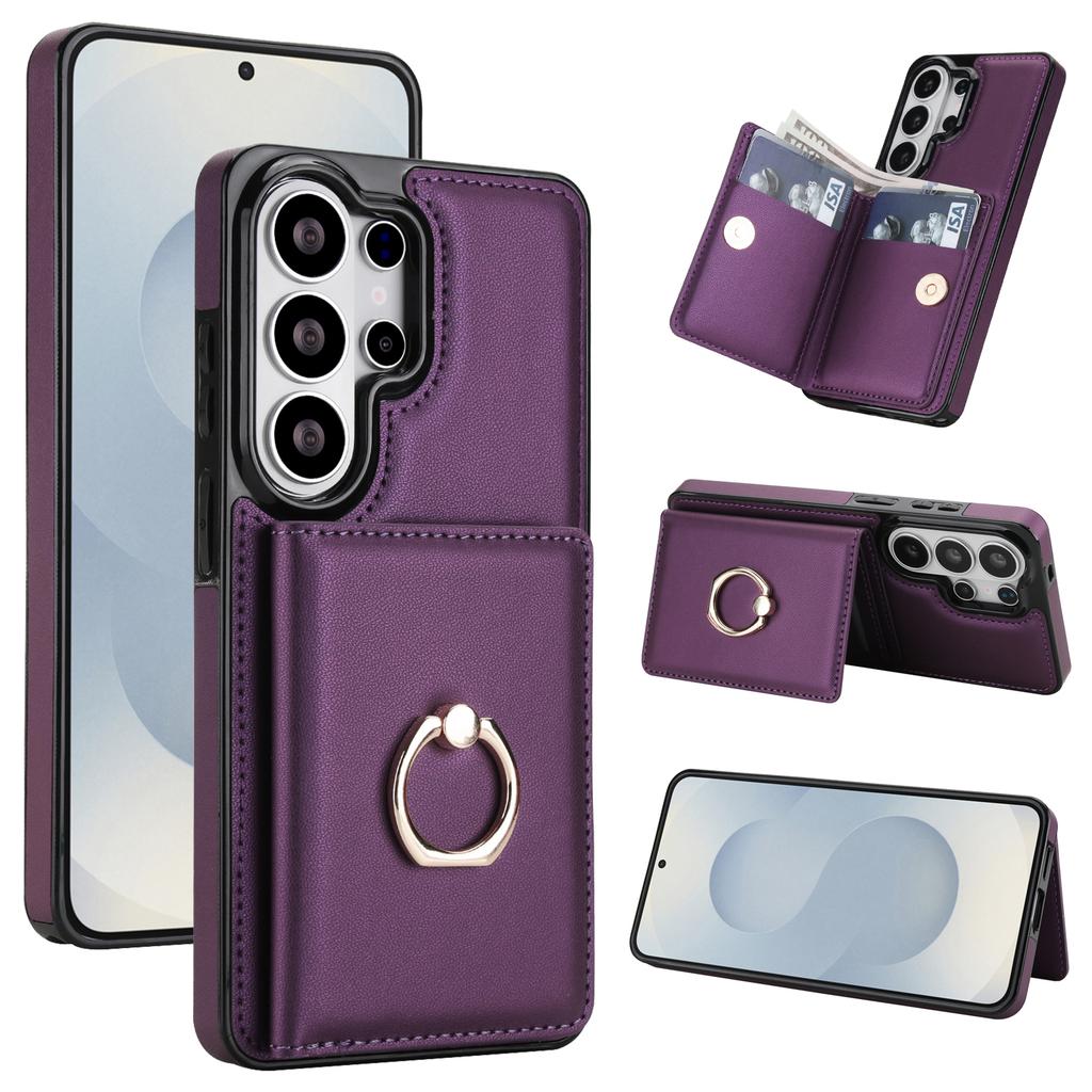 Ring Holder Vertical Card Solt Wallet Leather Case For Samsung S26 Ultra S25 Plus S24 S23 A16 A26 A36 Skin Feeling Stand Cover