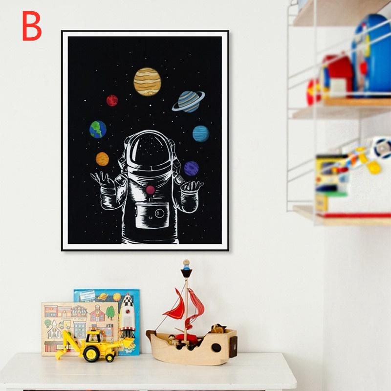 Space Astronaut Boy Kids Posters and Prints Wall Pictures Outer Space Galaxy Boys Wall Art Canvas Painting Kids Room Decoration No Frame
