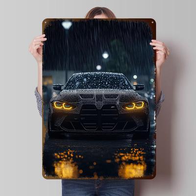 Sportwagen M3 im Regen Gedrucktes Poster Benutzerdefinierte Wandkunst Retro Vintage Metallblechschilder für Zuhause Spielzimmer Dekoration Gemütlich