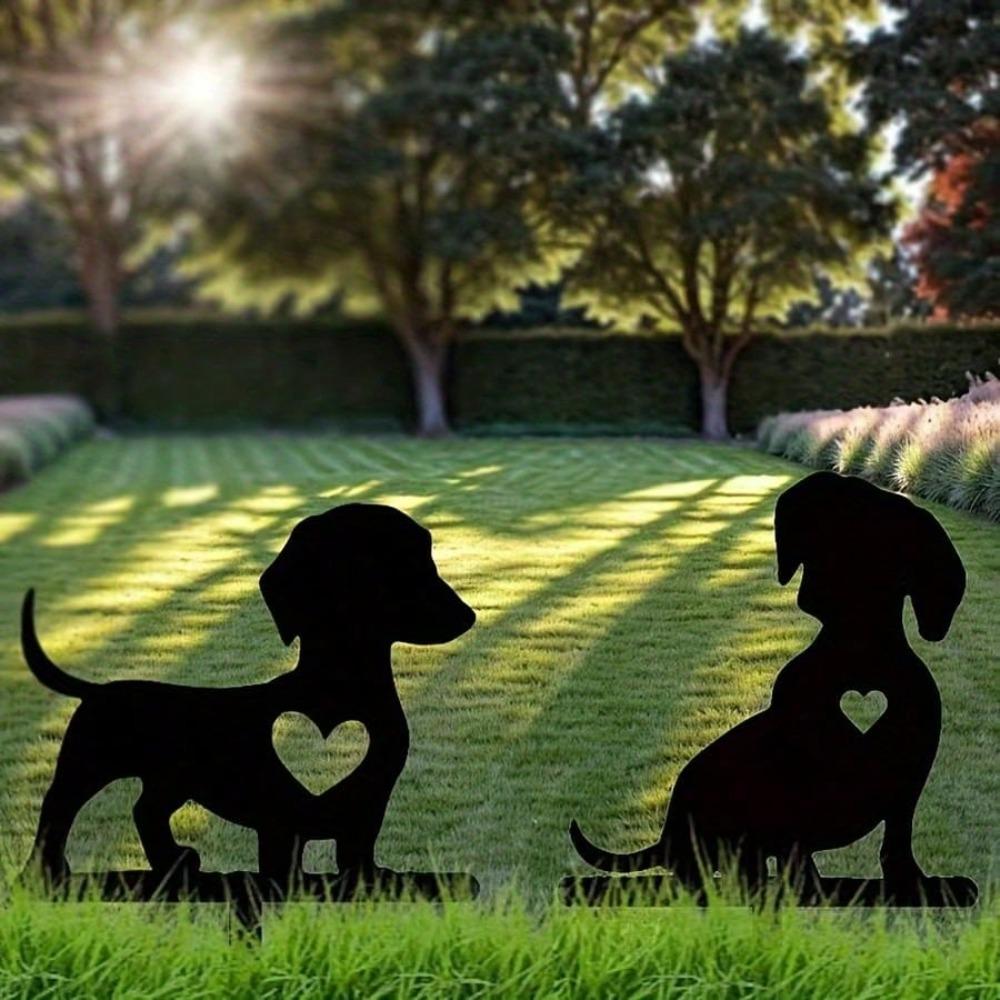 2 Pcs Dog Shadow Garden Sign - Metal Iron Yard Art, Outdoor Pet Memorial Decor