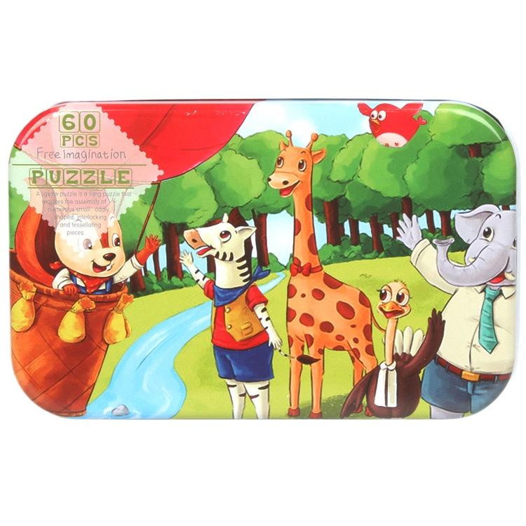 

Cartoon Girl Boy Children Toddler Wooden Game Puzzle Paper Puzzle Iron Box 60 Metal Tin Box Children s Puzzle Toy Holiday Gift