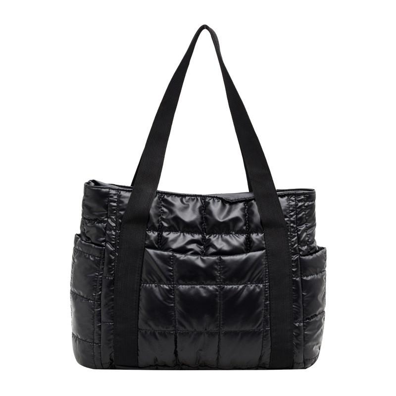 Cotton Tote Bag With Grid Pattern For Casual Daily Use