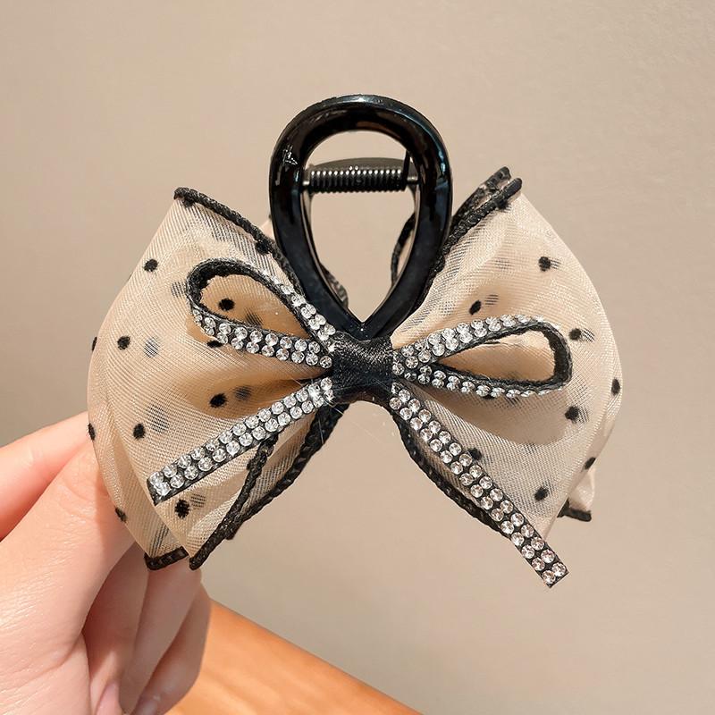 Mesh Bow Rhinestones Hair Clip for Women Elegant Hair Clamp Fashion Girl Ponytail Clip Hair Accessories