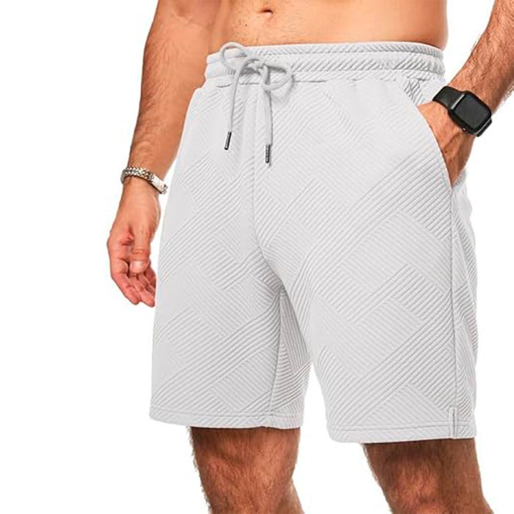 Mens Casual 5 Shorts Summer Drawstring Elastic Waist Beach Sweat Shorts Texture With Pockets