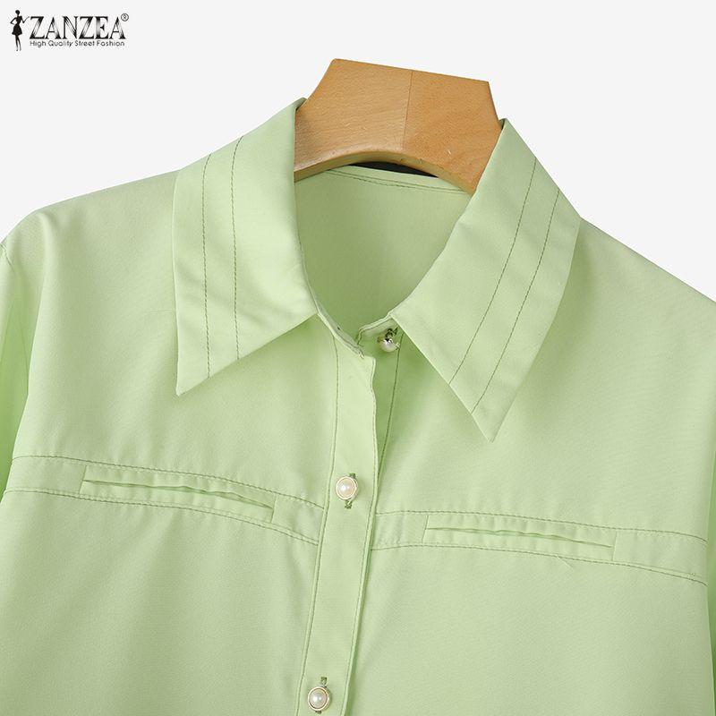 ZANZEA Women Turn Down Collar Casual Long Sleeve Blouse