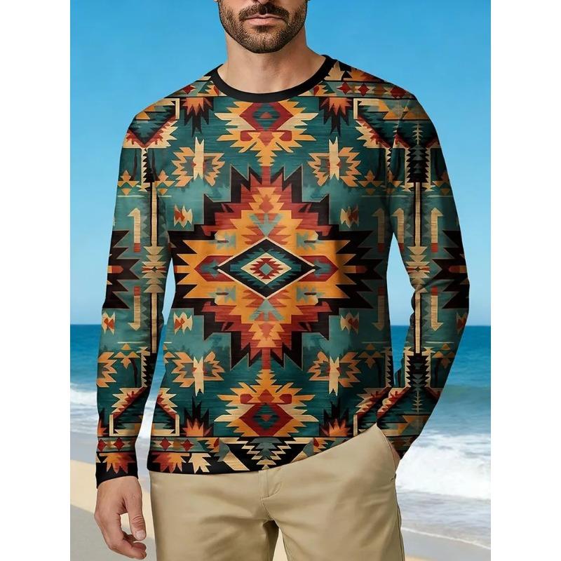 Summer Men's 3D Printed Crew Neck Long Sleeve T-Shirt Fashion Versatile Breathable Trend Casual