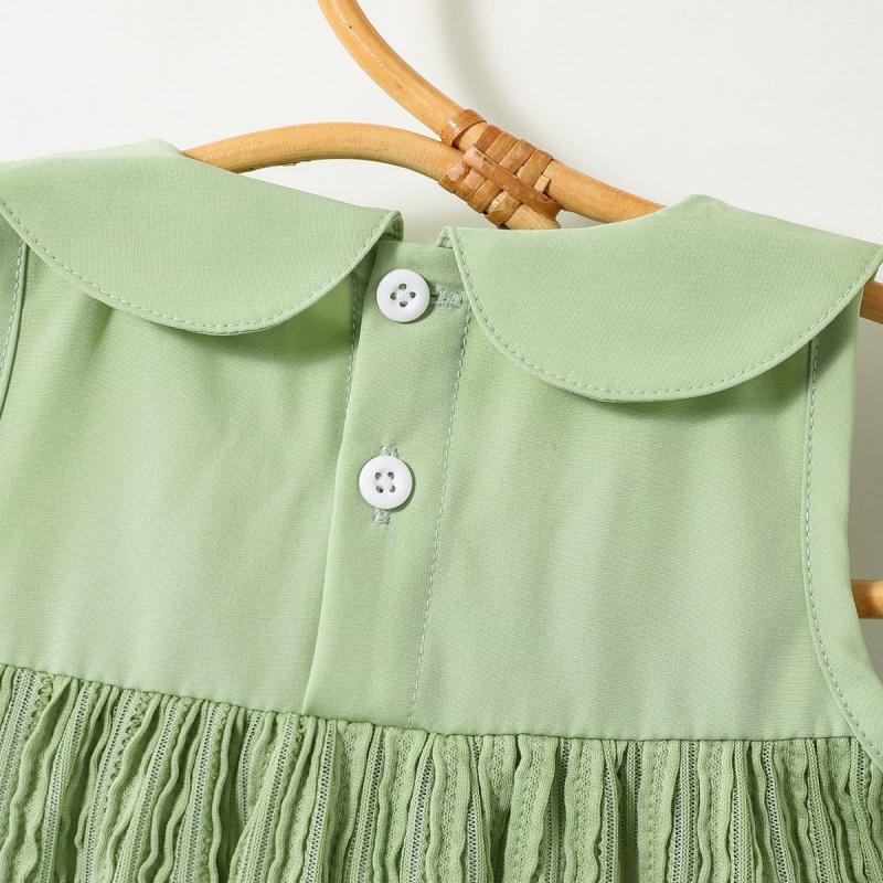 Kids Sleeveless Dress Lapel Back Button Dress Solid Color Girl's Dress