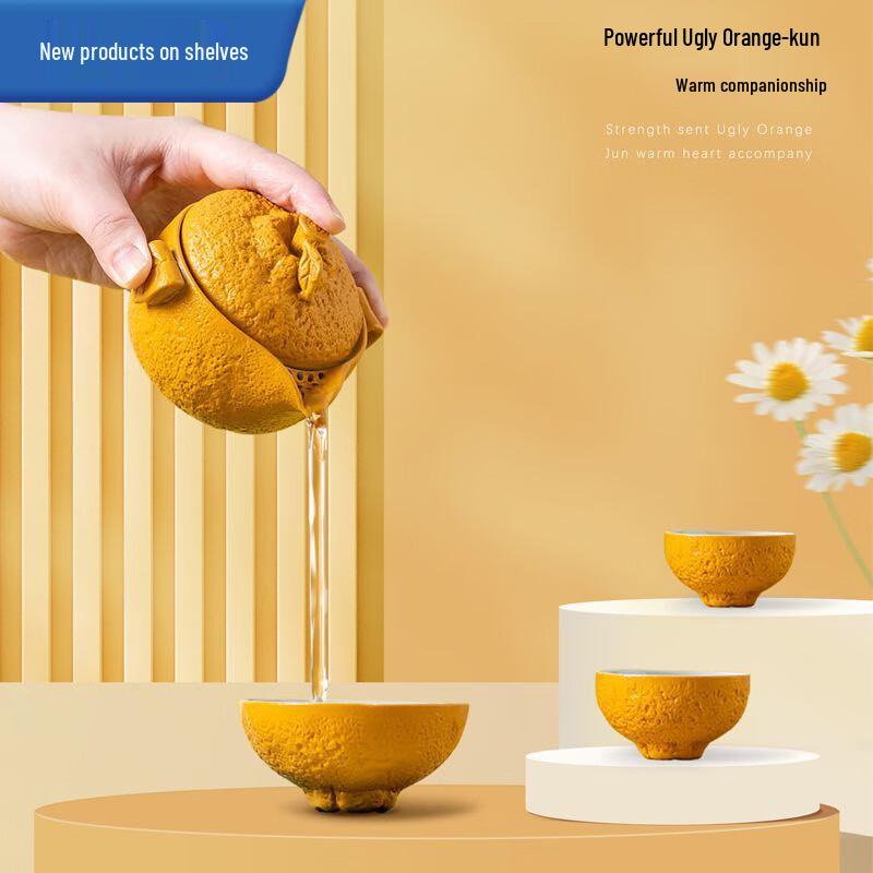 Auspicious Citrus Portable Ceramic Quick Tea Set