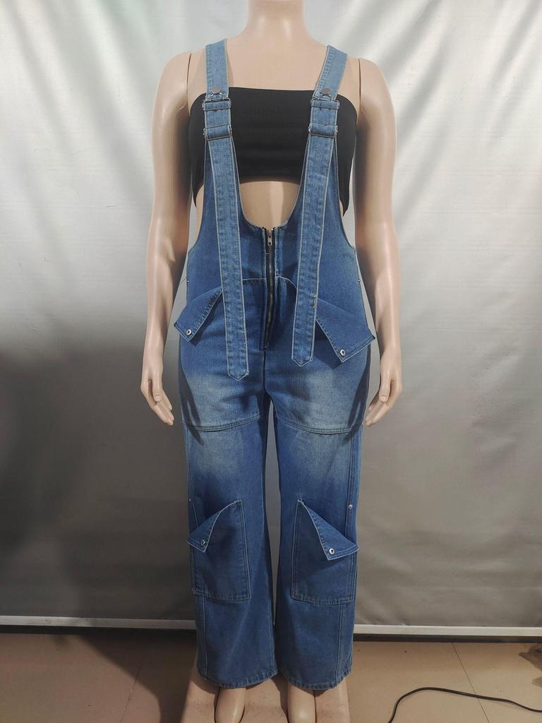 Women's European & American Denim Overalls - Summer Casual Zipper Washed One-piece Long Pants