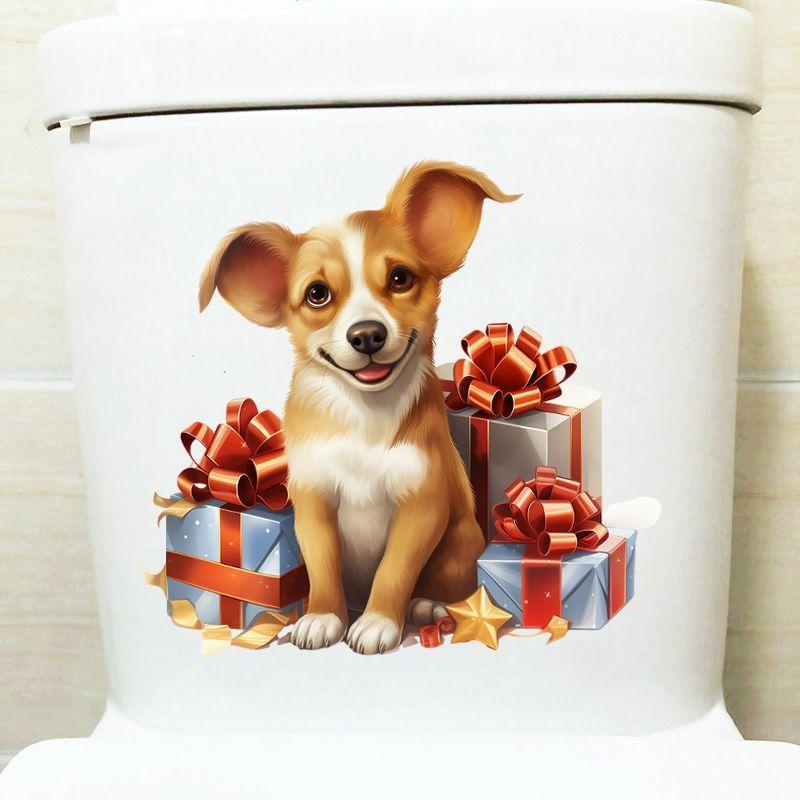 Lovely Cartoon Dog Bathroom Toilet Stickers Modern Decorative Home Stickers Waterproof Decal Self-adhesive