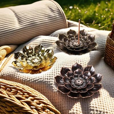 Porous Lotus Incense Burner Alloy Candelabra Zen Candle Holders Mosquito Coil Base Office Sandalwood Ash Tray Home Decoration