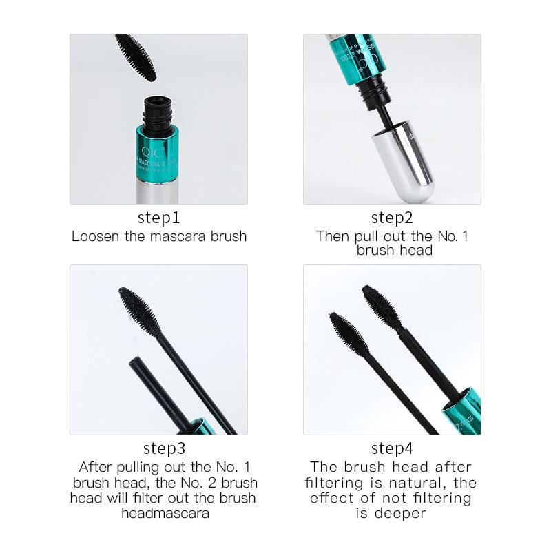 QIC Silver Tube Mascara Waterproof Slender Thick Curled Eyelash Primer 2 In 1 Double Effect Mascara