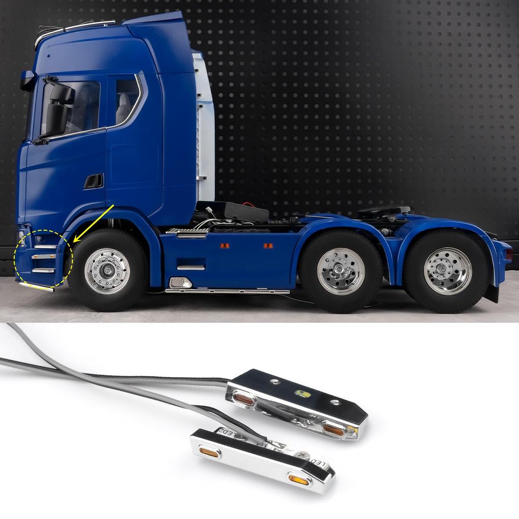 TRZX 2 Stück RC Seitenpedal LED Licht Upgrade Teile für 1/14 Tamiya Scania 770S 6x4 8x4 RC Sattelzugmaschine LKW Auto