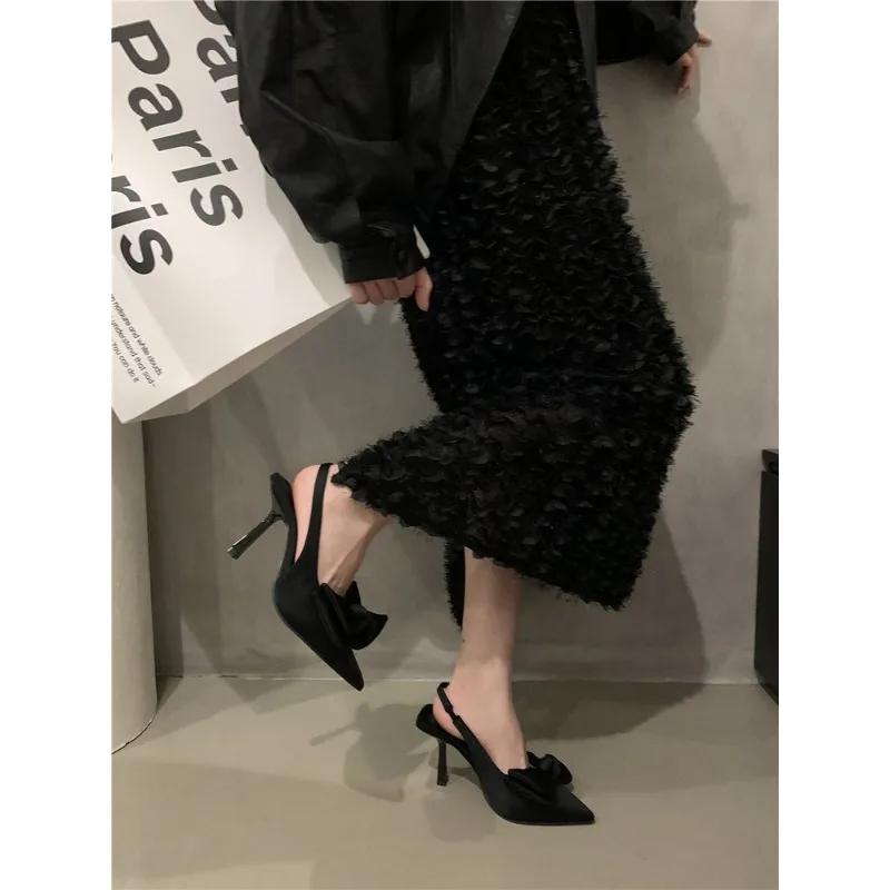Fashion new Fashion Design Big Butterfly Knot Women Flat Mules Sandals High Quality Cozy Patent Leather Pointed Toe Back Strap Shoes