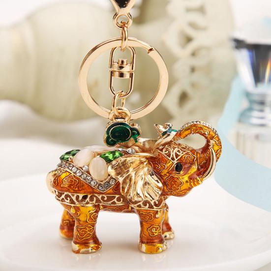 Rhinestone Elephant Keychain Vintage Animal Charm Key Ring Pendant Backpack Bag Purse Decoration Accessory Party Favors