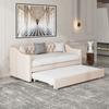Sofa Bed Upholstered Bed 3-seater, Extendable, Linen Fabric, Sleeping Area 90x200 Cm, Armrests, Youth/Children/Guest Bed, Beige