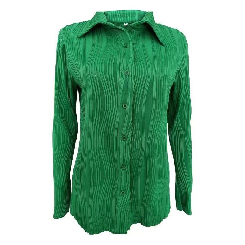 Women S Fashion Pleated Stretch Long Sleeve Shirt