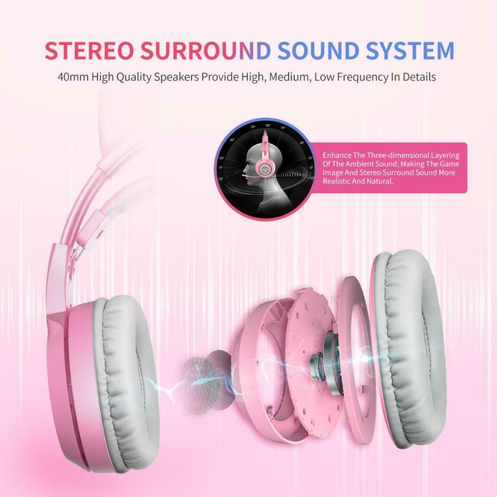 Wired Headset Gamer Pink Cat Ear Headset Cute Phone PC With Microphone 3\.5mm Gaming Phone Overear Gamer G951s Pink