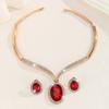 Gold Zinc Alloy Inlaid White Rhinestone Red Crystal Necklace and Earrings Set - Women's Jewelry