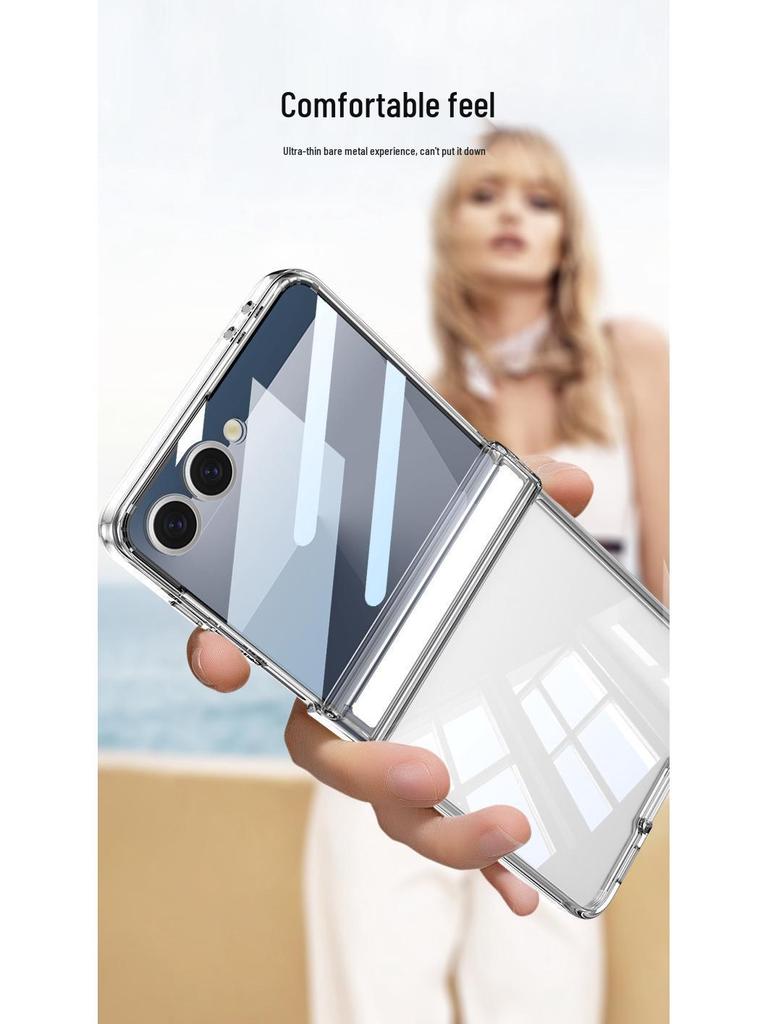 Samsung Z Flip7 Transparent Magnetic Hinge Phone Case with Full Coverage Airbag Protection