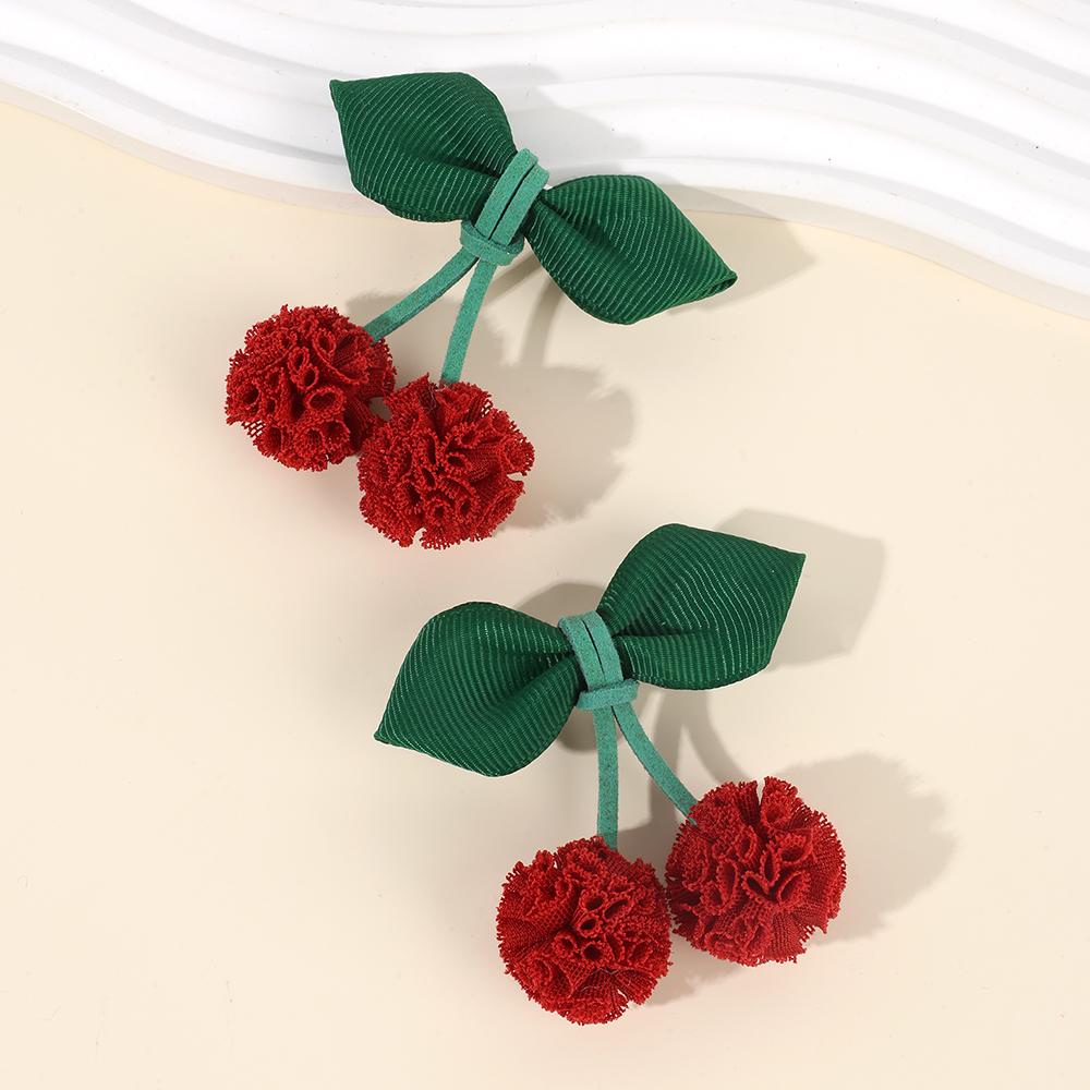 

2Pcs Sweet Cherry Hair Clips Ribbon Mesh Ball Hairpin Cute Barrettes For Girls Children Kids Romantic Headdress Accessories Gift
