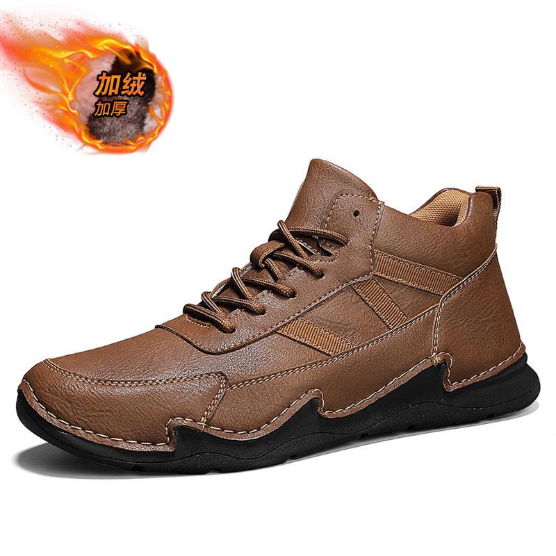 Cotton Shoes Men's 2025 Autumn and Winter New Velvet Warm Medium Top Men's Shoes Soft Sole Non-slip Lace-up Outdoor Casual Shoes Large Size