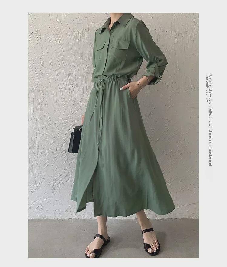2024 Japanese & Korean Style Sleeveless Pocket Long Swing Casual Lapel Shirt Dress