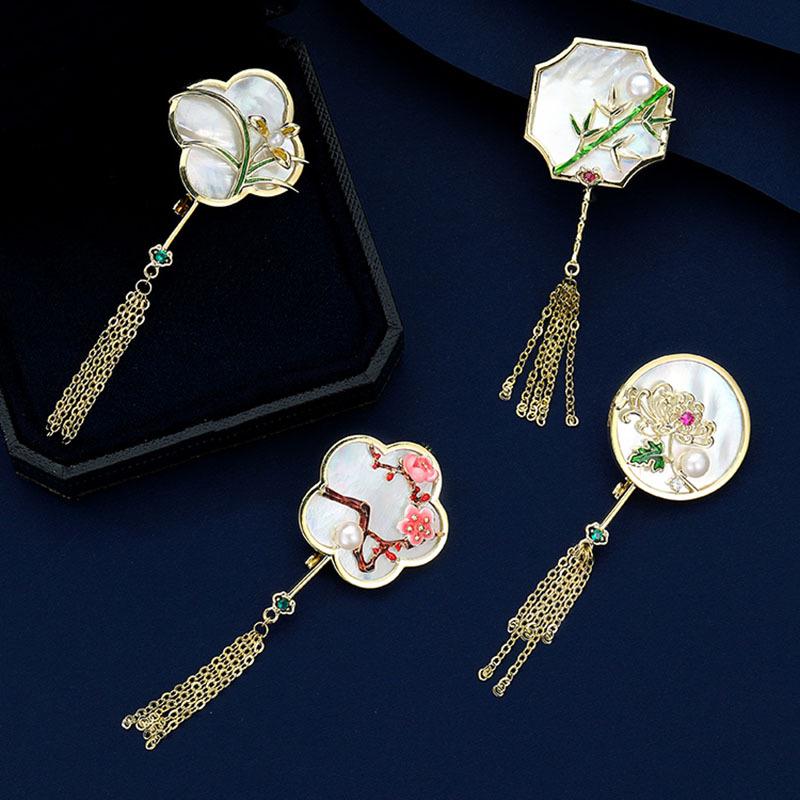 

Exquisite Women s Retro Brooch with Tassels: Pear, Plum, Orchid, Bamboo, Chrysanthemum Design