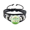 Creative Game Pikmin Cartoon Button Rope Button Glass Cabochon Handmade Black Leather Bracelet Jewelry Charm Gift