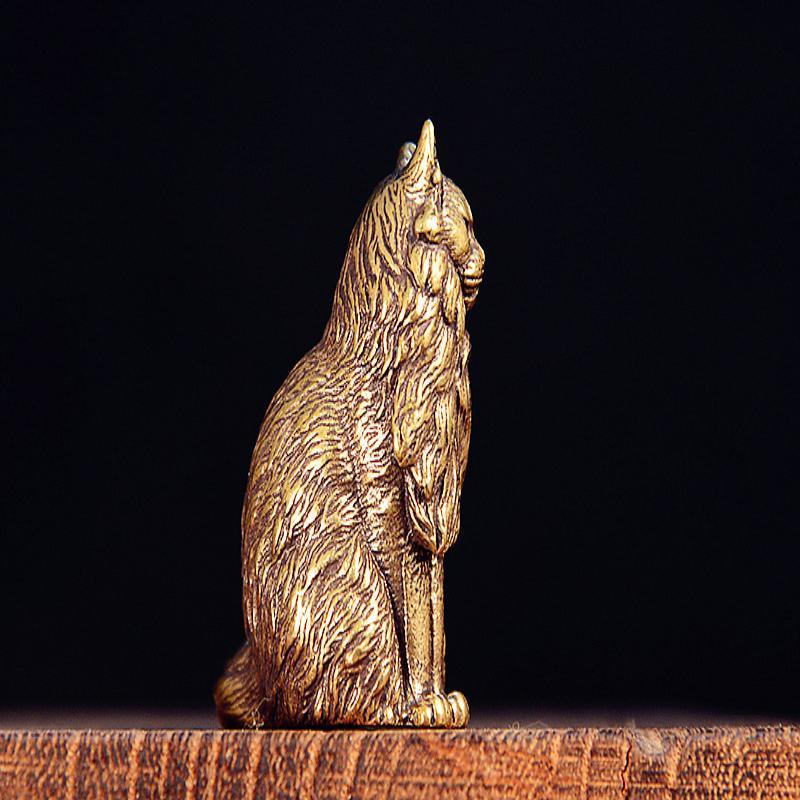 Maine Coon Miniatures Figurines Brass Animal Cat Small Statue Desktop Ornaments Vintage Home Decorations Crafts Accessories