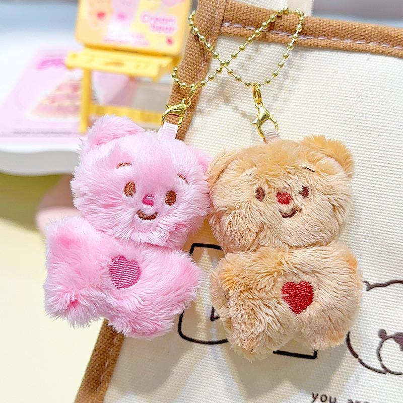 Jinnew Original Cream Bear Plush Keychain In Brown And Pink For Sweethearts Gifts