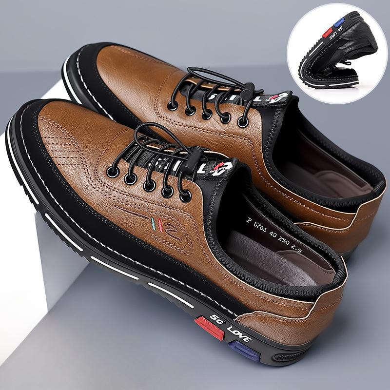 Fashion Genuine Leather Man Shoes Elastic Band Men's Sneakers Concise Soft Soled Men Casual Shoes Light Running Sneaker Tenis Shoes 50