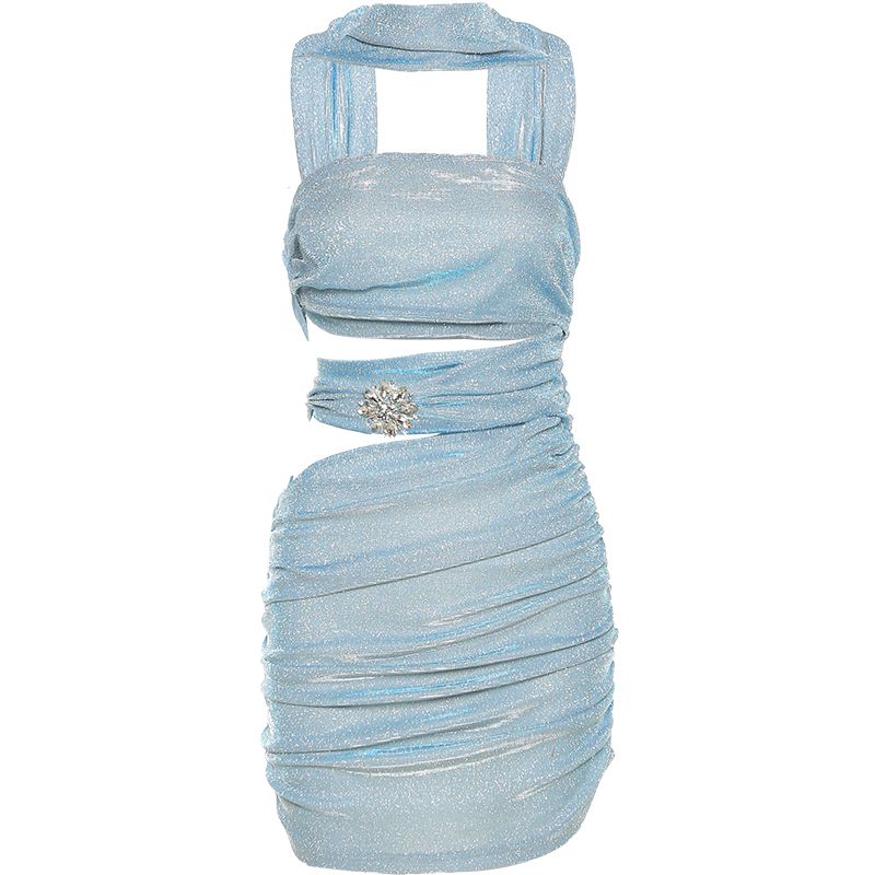 

# Sisjuly# Rich Gold Cut Out Sexy Temperament Dress Women s Stylish Shiny Silm Suspender Dress Blue L