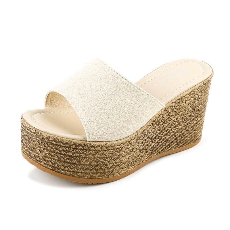 

Модные Тренд Крутые Шлепанцы 2024 Летний Стиль Танкетка Толстая Подошва Противоскользящие Богемные Цветочные Удобные Универсальные Женские Шлепанцы 34 бежевый