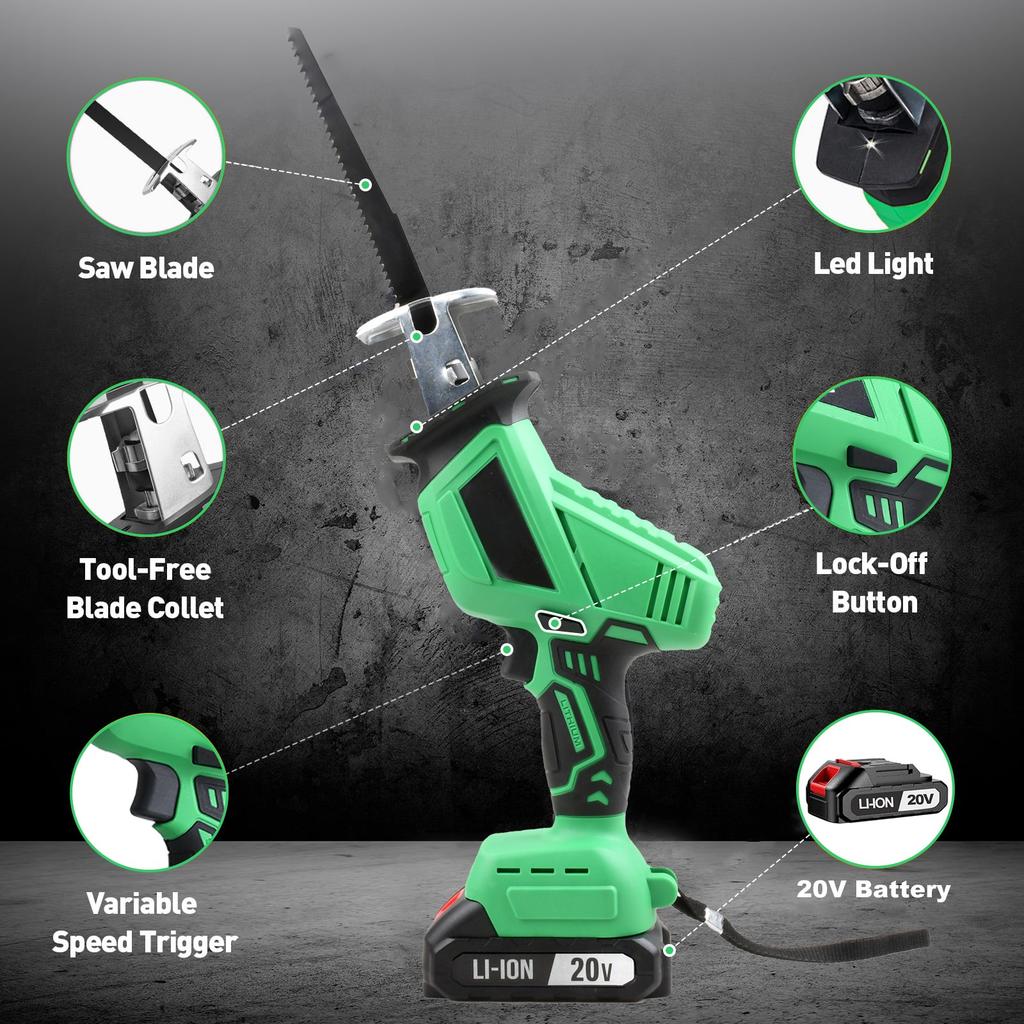 20V Cordless Electric Reciprocal Saw Industrial Grade DIY Tool for Metal Wood PVC & Plastic-EU Local Warehouse
