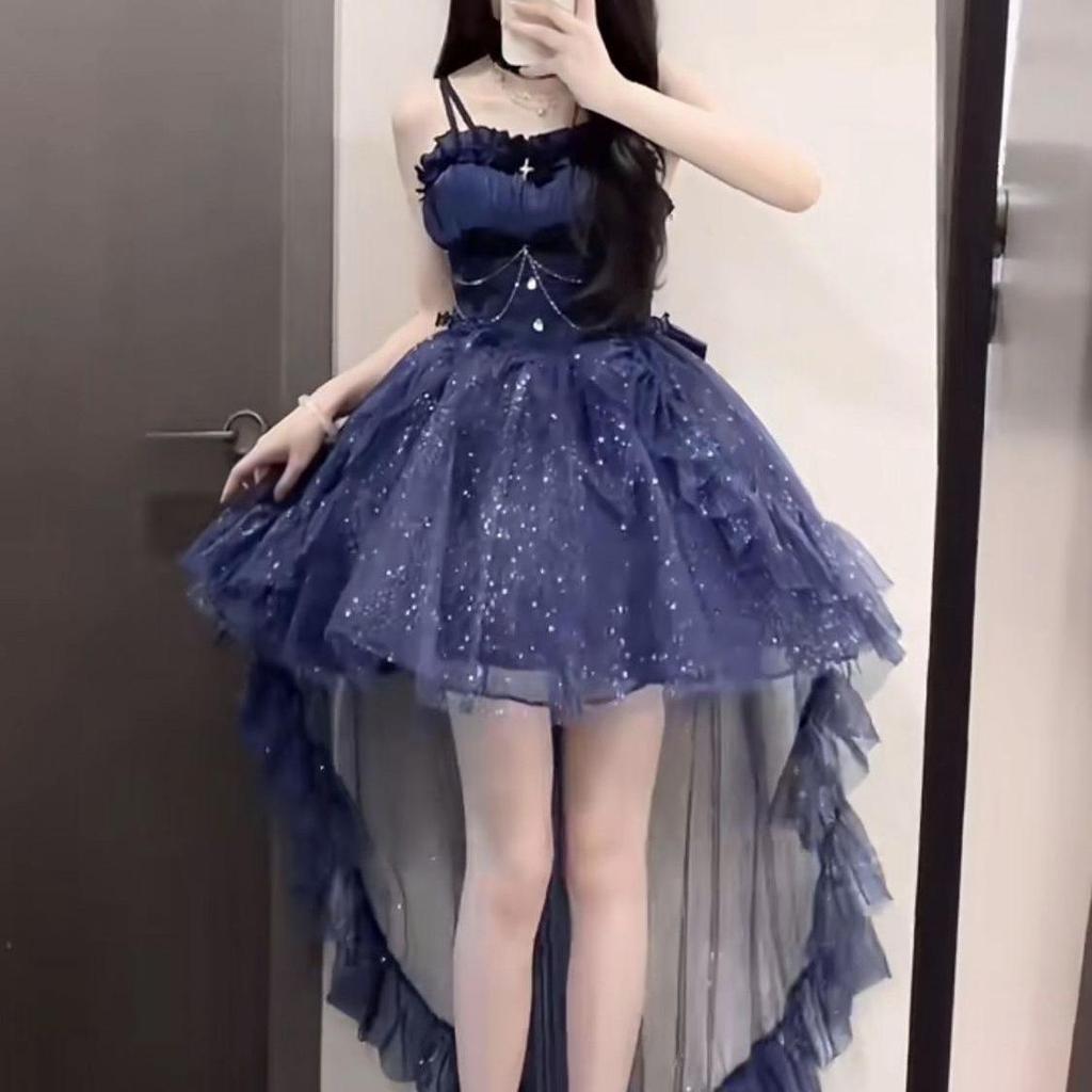 Korean Style Romantic Waist-Cinched Sparkle Dress - Short Skirt Trend