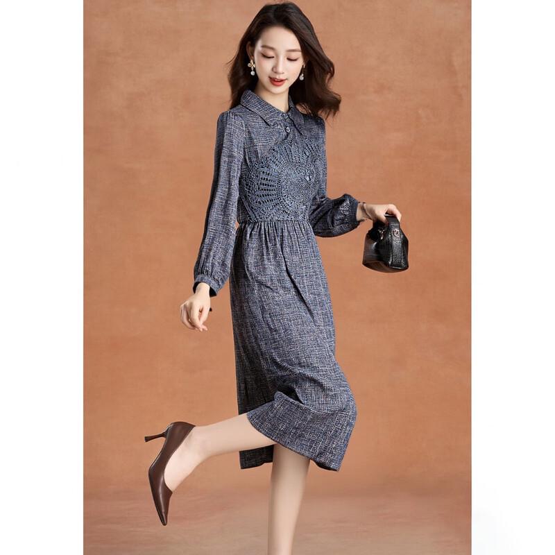 

Women s Hepburn Style Applique Lapel Midi Dress 2XL