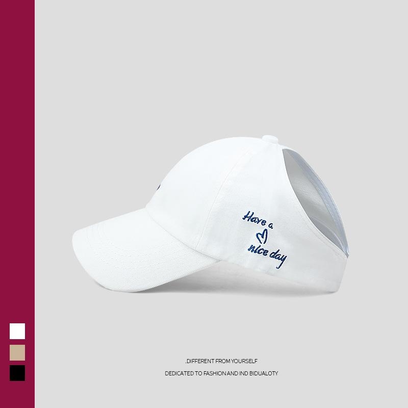 Summer sunscreen cap love embroidery fashion versatile baseball cap can tie a ponytail to show the face small empty top hat