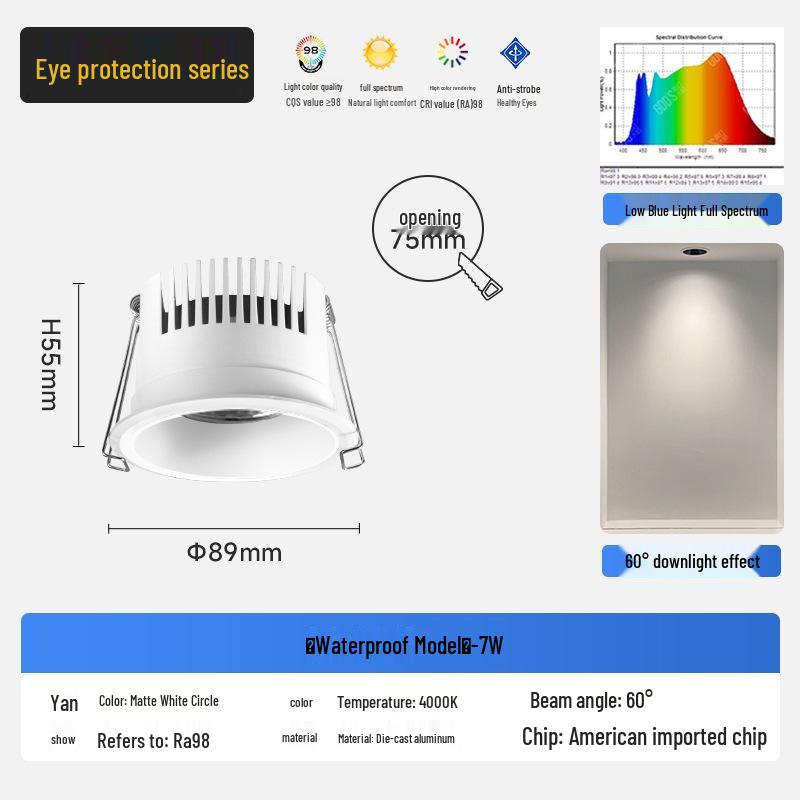 Wasserdichter blendfreier beschlagfreier Einbaustrahler mit schmalem Rand für Küche und Badezimmer