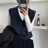 Women's Solid Color V-Neck Woolen Vest - New Knit Style for Spring and Autumn