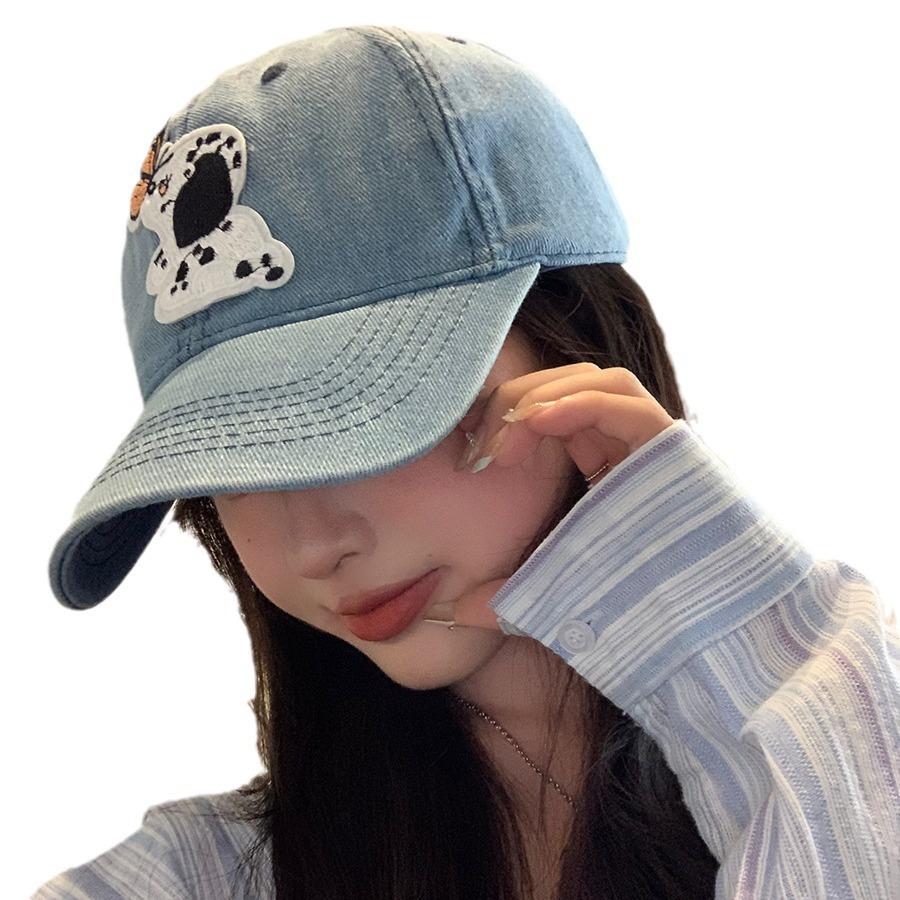 Cute Spotted Puppy Cowboy Duckball Cap for Women In Spring and Summer Large Brim Showing Face Small Outdoor Sun Protection Baseball Cap