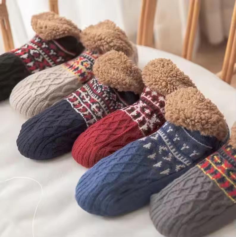 Zimowe skarpetki podłogowe do domu, ciepłe skarpetki dla kobiet i mężczyzn, skarpetki-kapcie do sypialni, antypoślizgowe, dzianinowe, puszyste, polarowe skarpetki na dywan