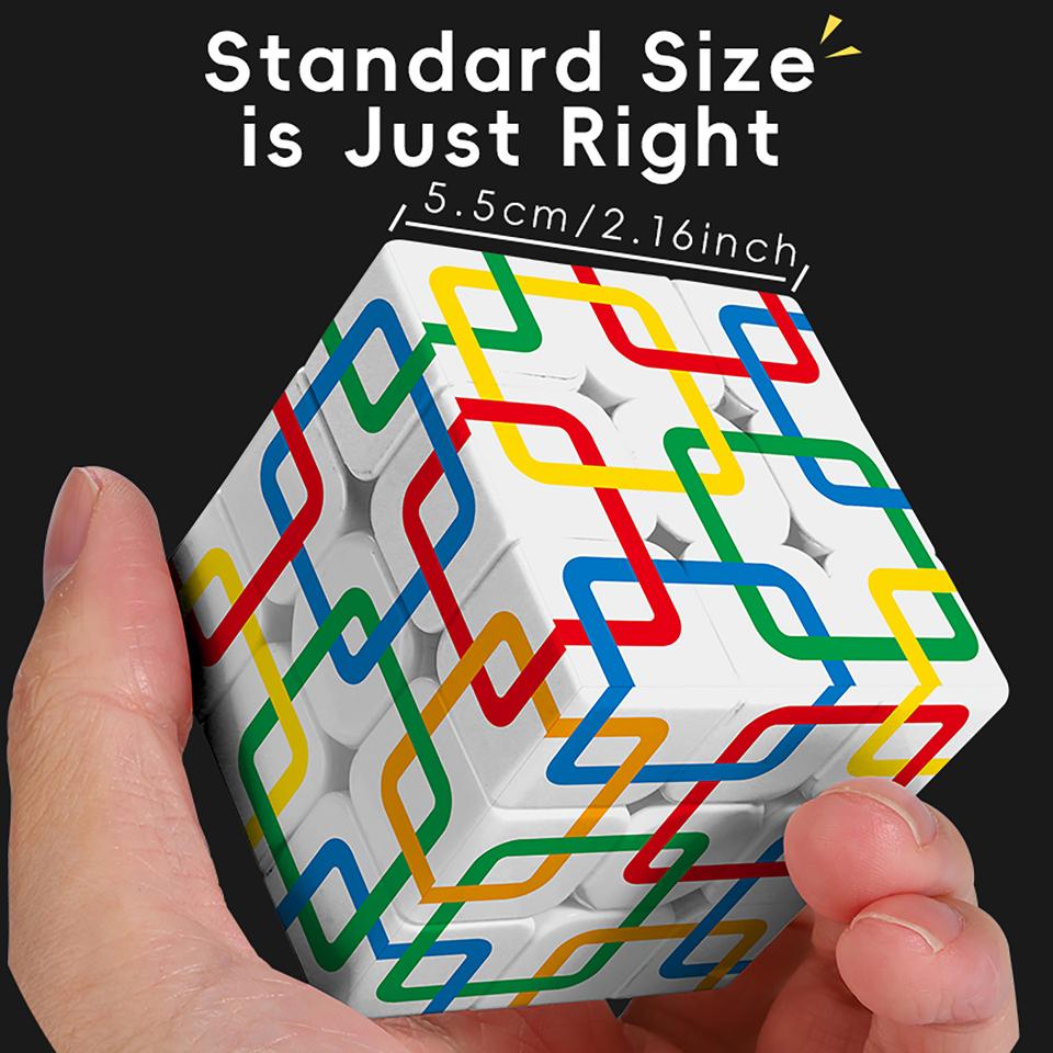 3x3x3 Magic Stress Relief Cube 3D Speed Puzzle UV Printed Chain Square Smooth Stress Relief Game Toy for Kids Adults Gift