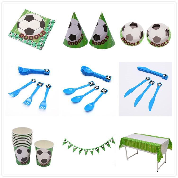 Party Football Theme Tableware Plates Napkins Flag Birthday Kids Favors Cartoon