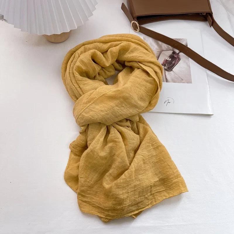 Vreovor Plain Tie Dye Scarf For Women Thin Style Spring And Autumn New Solid Color Retro Cotton Soft Versatile Shawl