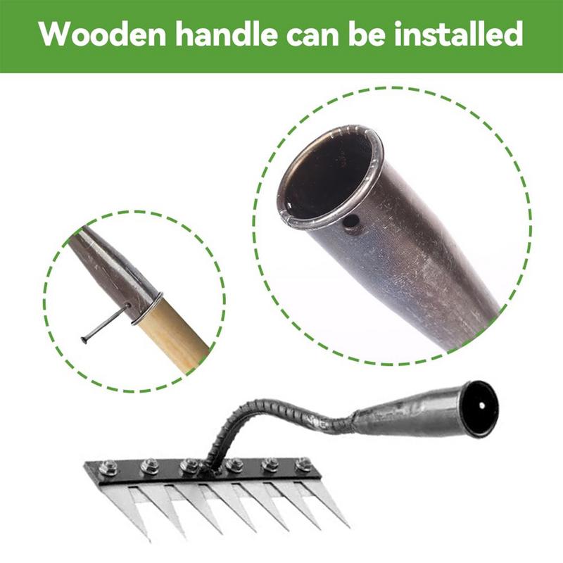7/8 Teeth Carbon Steel Garden Hand Rake Farm Tool Weeding Scarifier Agricultural Nail Harrow Metal Harrow Garden Weeding Tool